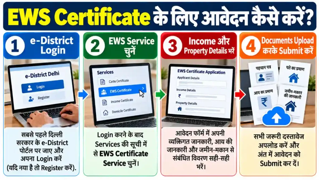 दिल्ली EWS Certificate के लिए e-District Portal पर आवेदन के चरण