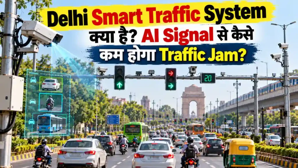 Delhi Smart Traffic System में AI traffic signals और smart cameras से traffic jam कम करने की तकनीक