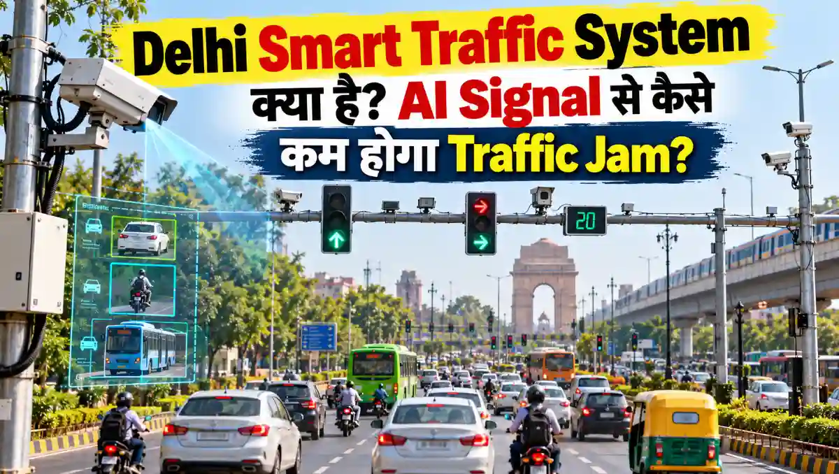Delhi Smart Traffic System में AI traffic signals और smart cameras से traffic jam कम करने की तकनीक